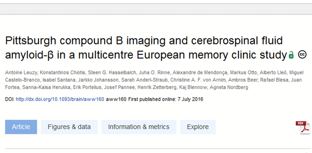 Compound B Pittsburgh compound B imaging and cerebrospinal fluid amyloid-β in a ...