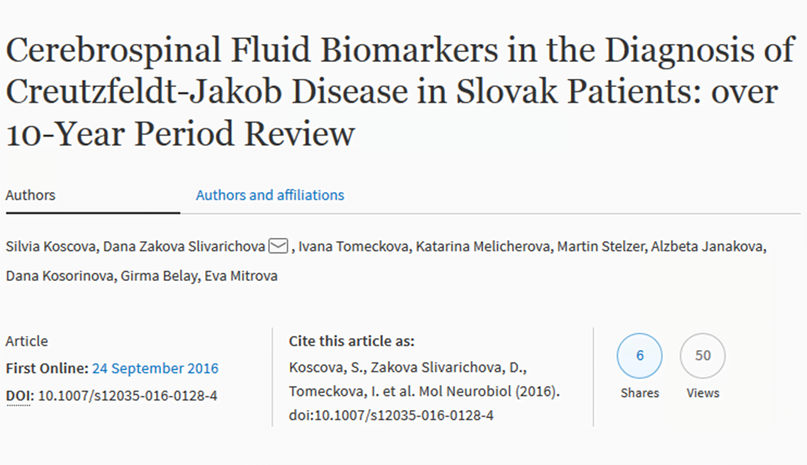 Cerebrospinal Fluid Biomarkers in the Diagnosis of CreutzfeldtJakob